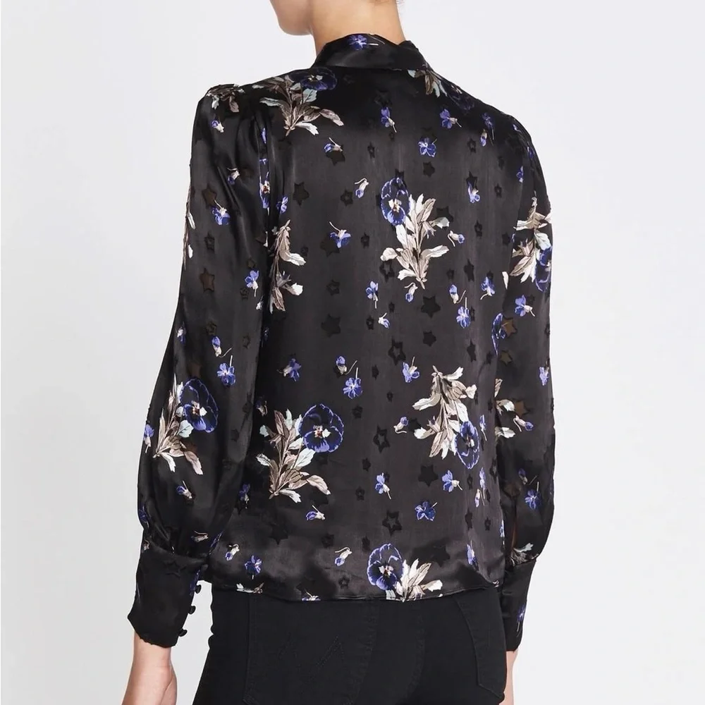 Rebecca Taylor Satin Burnout Scarf Neck Top - Violet Floral Size 4 - Picture 2 of 14